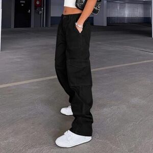 LEPUNUO Y2K High Waisted Casual Baggy Wide Leg Cargo Pants Size M